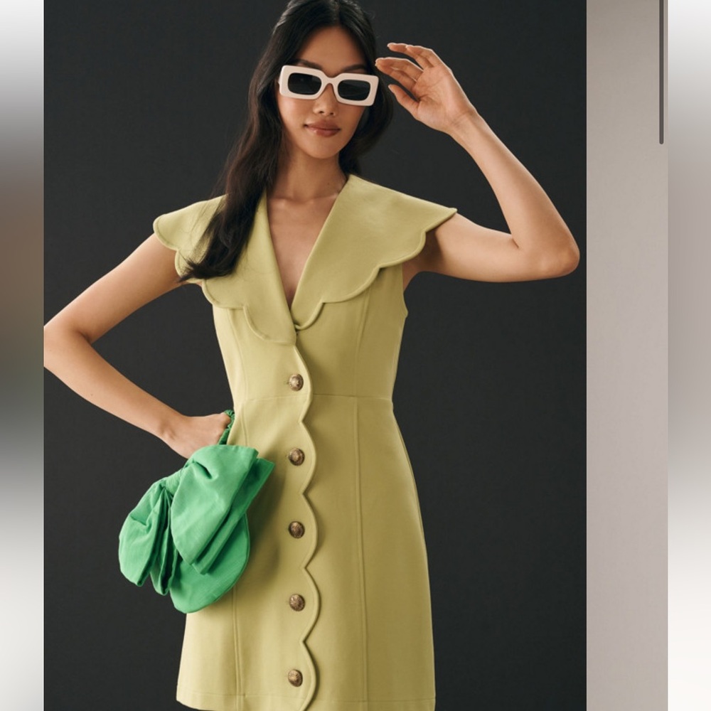 Anthropologie Maeve Scalloped Button-Front Green Dress - Picture 9 of 9